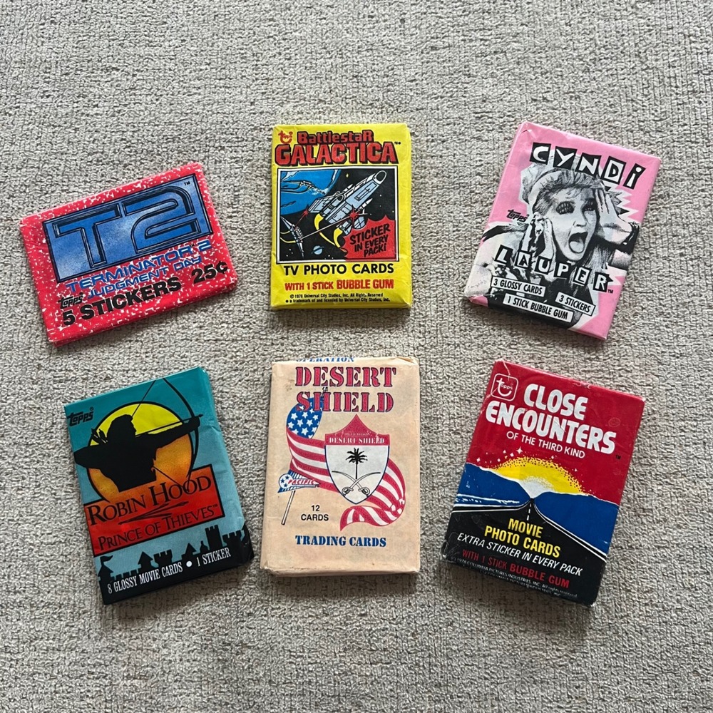Vintage Topps Trading Card Pack Lot T2 Cyndi Lauper Battlestar Galactica 6 Packs